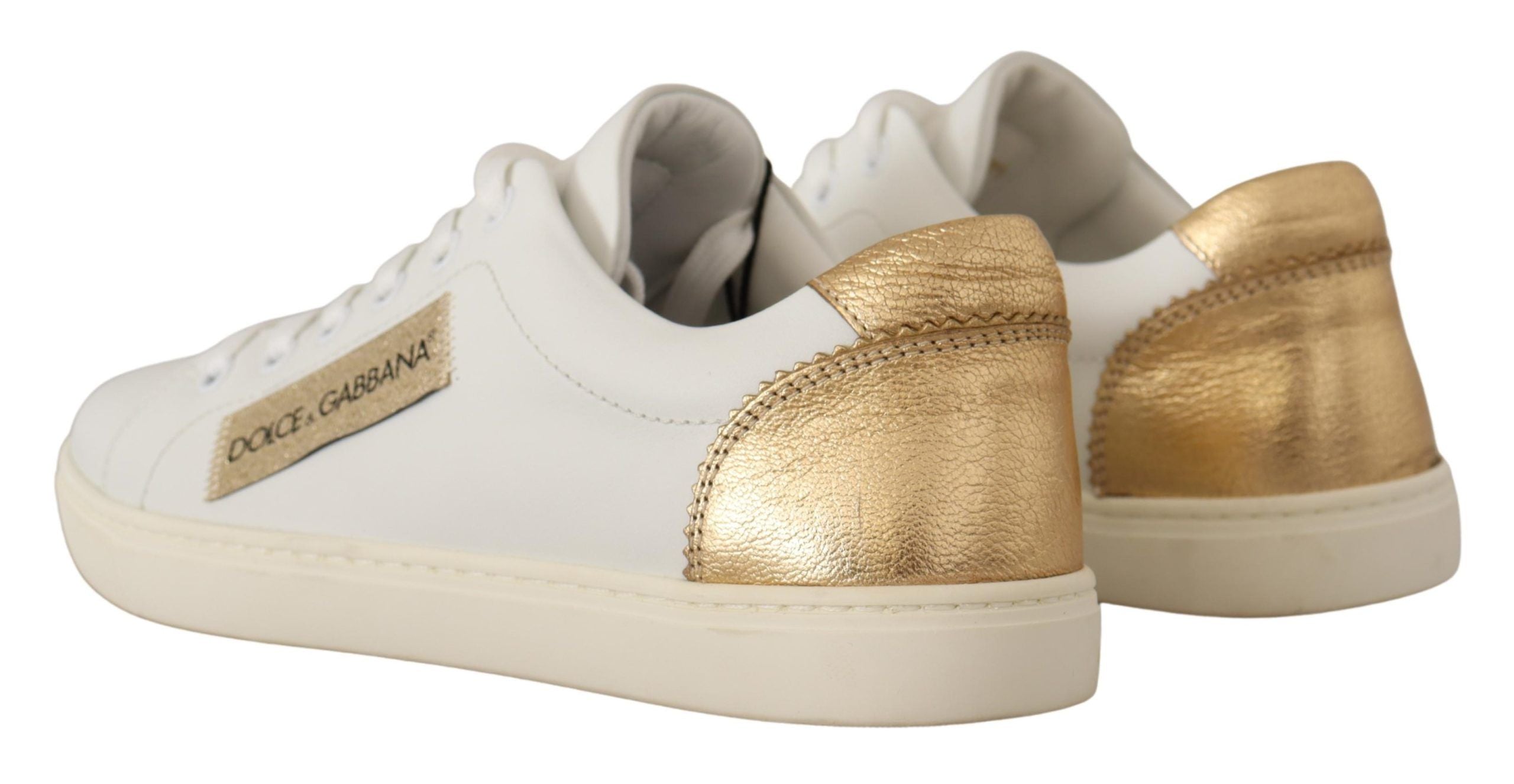 Dolce & Gabbana White Gold Leather Low Top Sneakers - Zeiniez