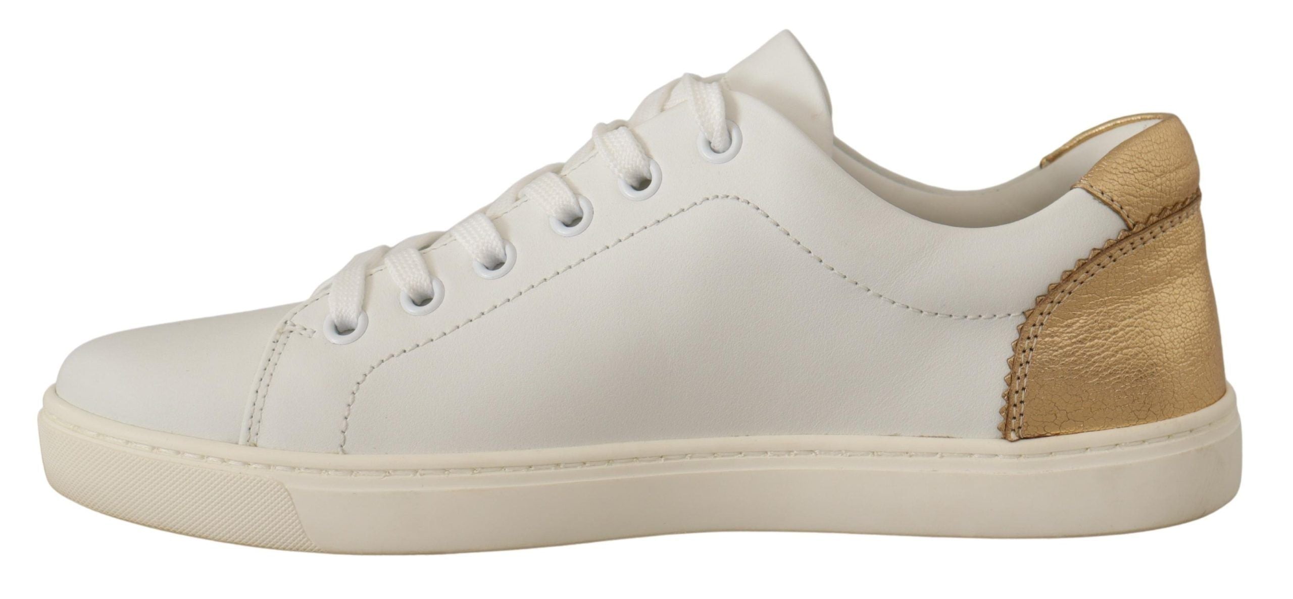 Dolce & Gabbana White Gold Leather Low Top Sneakers - Zeiniez