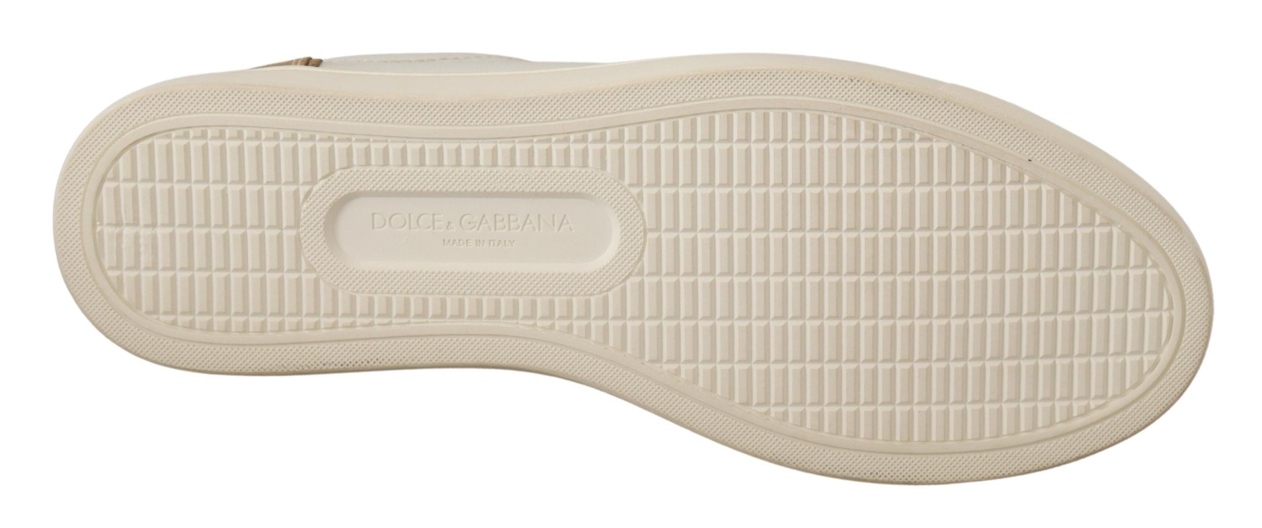 Dolce & Gabbana White Gold Leather Low Top Sneakers - Zeiniez