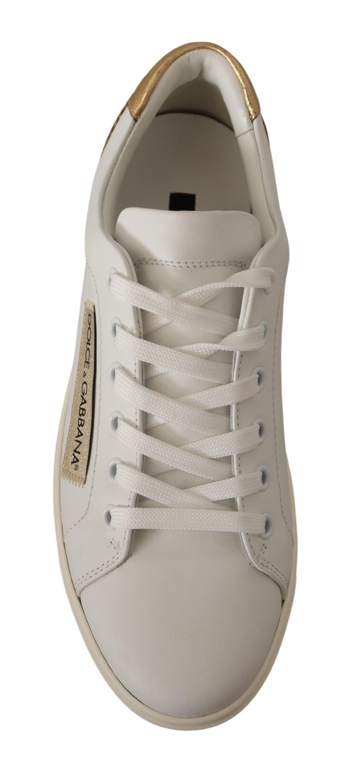 Dolce & Gabbana White Gold Leather Low Top Sneakers - Zeiniez