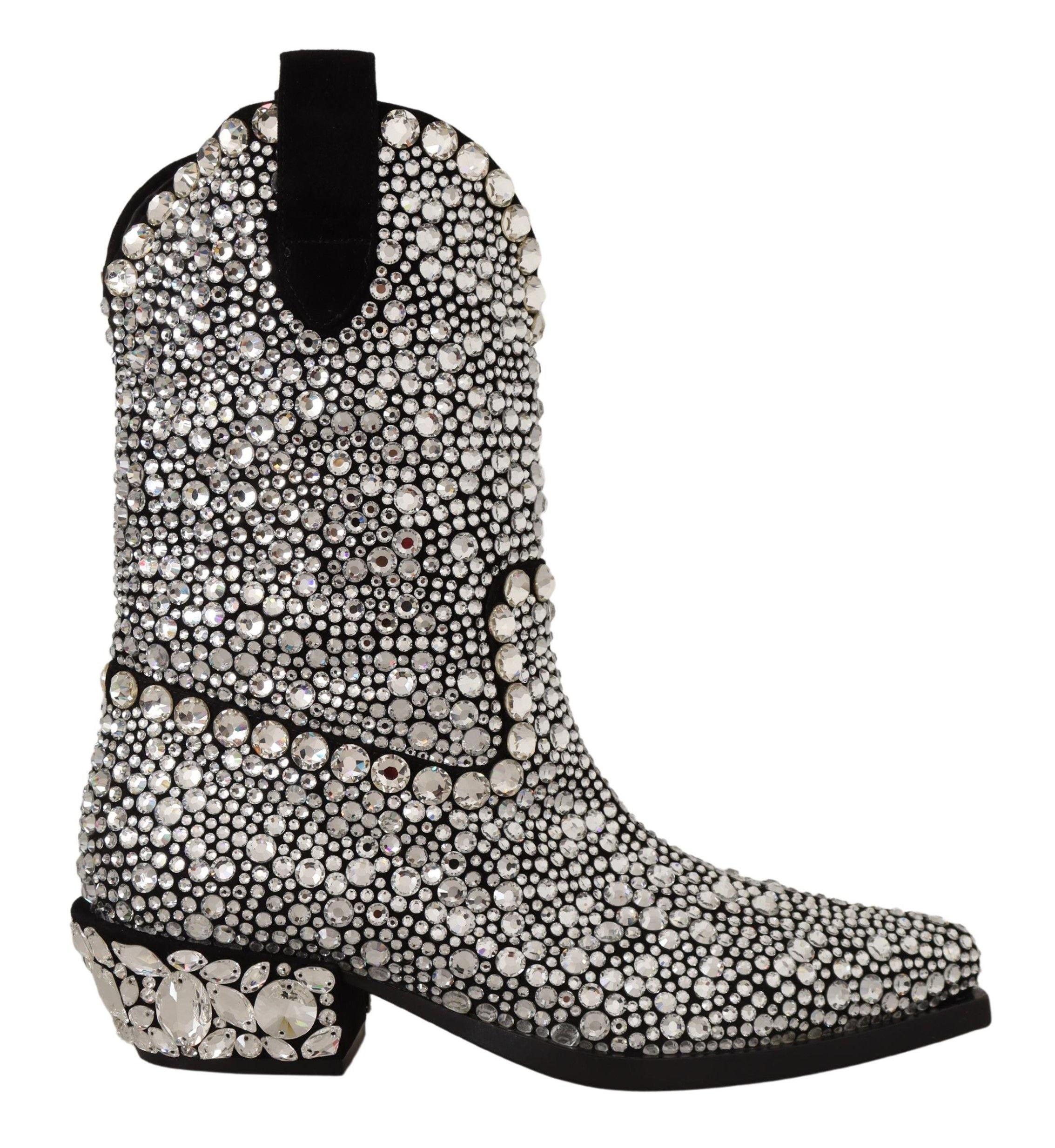 Dolce & Gabbana Black Suede Strass Crystal Cowgirl Boots - Zeiniez