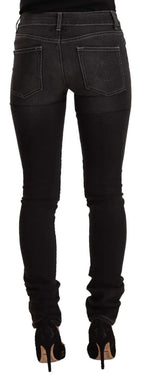 GF Ferre Black Washed Mid Waist Cotton Denim Skinny Jeans - Zeiniez