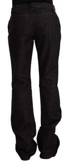 GF Ferre Black Mid Waist Cotton Denim Straight Boot Cut Jeans - Zeiniez