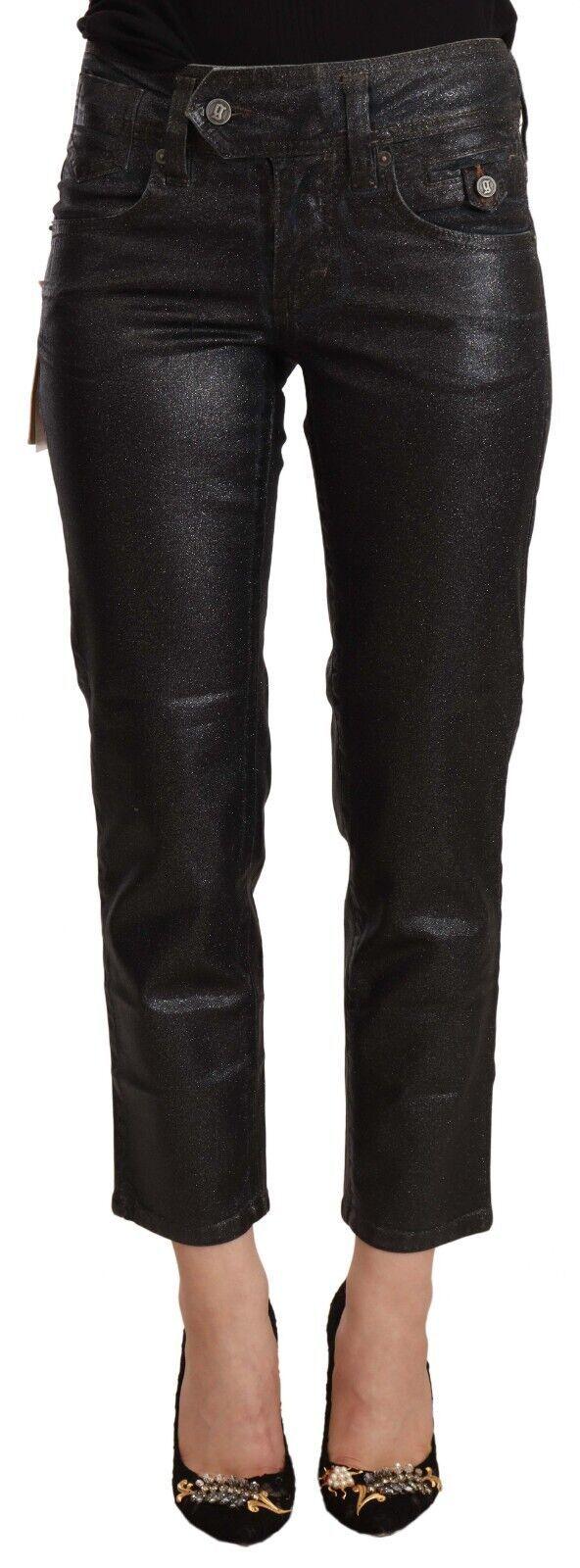 John Galliano Black Glittered Mid Waist Cotton Cropped Pants - Zeiniez