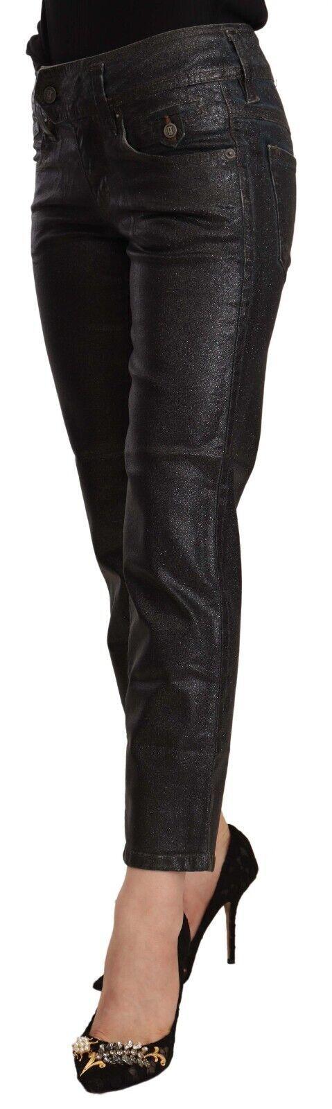 John Galliano Black Glittered Mid Waist Cotton Cropped Pants - Zeiniez