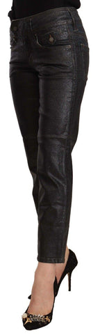 John Galliano Black Glittered Mid Waist Cotton Cropped Pants - Zeiniez