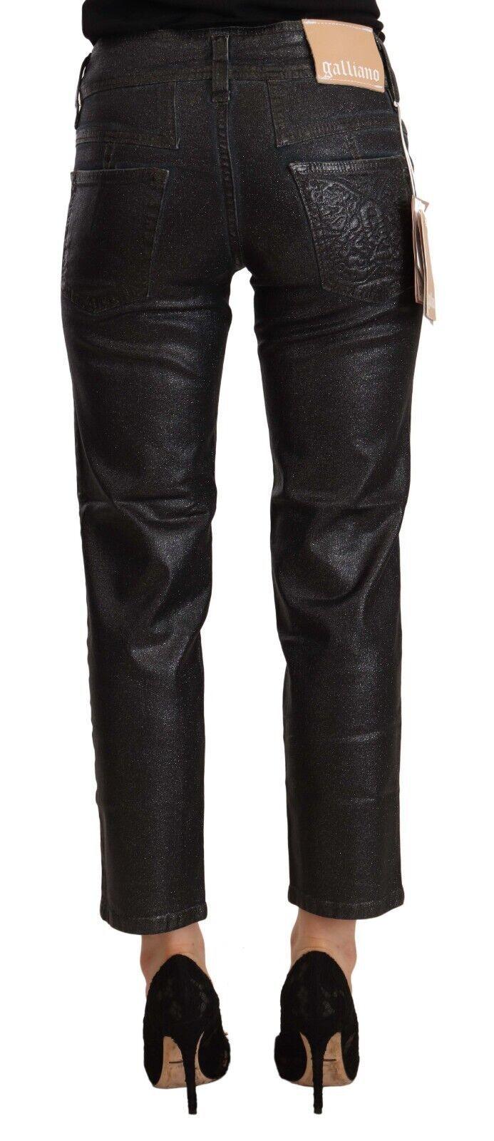 John Galliano Black Glittered Mid Waist Cotton Cropped Pants - Zeiniez