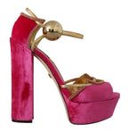 Dolce & Gabbana Pink Velvet Crystal Ankle Strap Sandals Shoes - Zeiniez