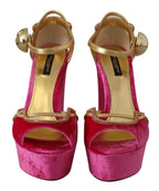 Dolce & Gabbana Pink Velvet Crystal Ankle Strap Sandals Shoes - Zeiniez