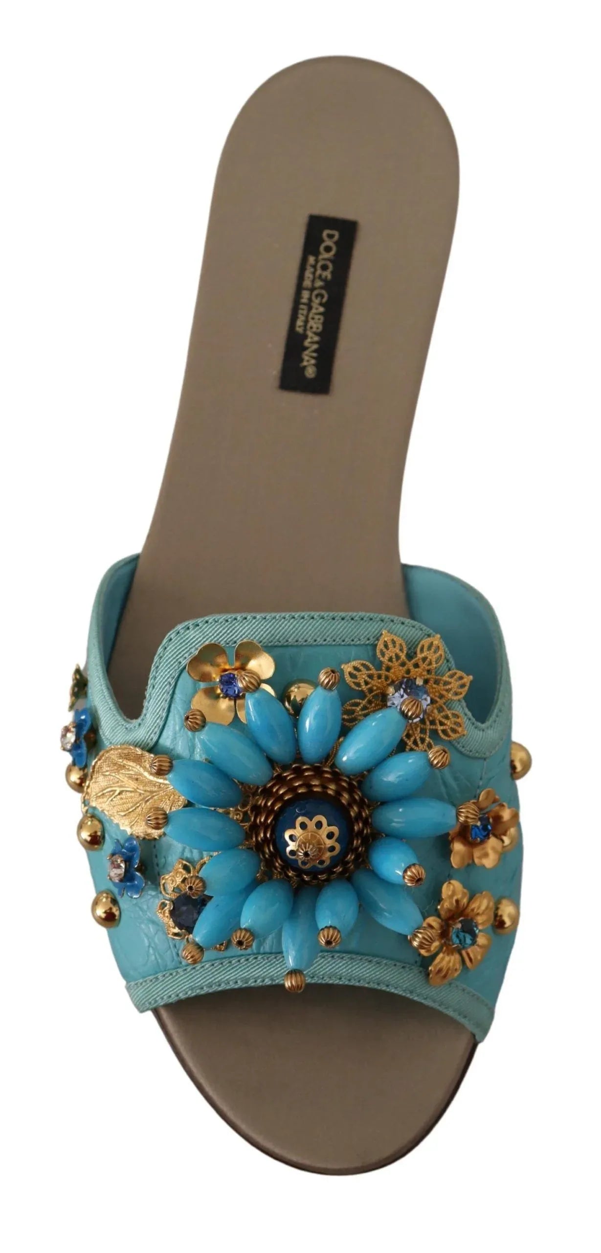 Dolce & Gabbana Blue Crystal Exotic Leather Blue Crystal Sandals - Zeiniez