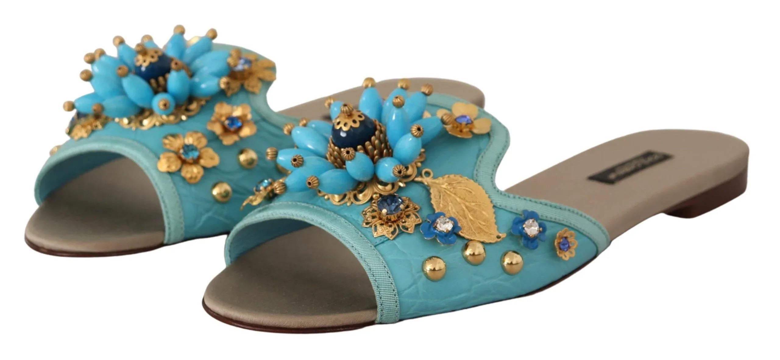 Dolce & Gabbana Blue Crystal Exotic Leather Blue Crystal Sandals - Zeiniez