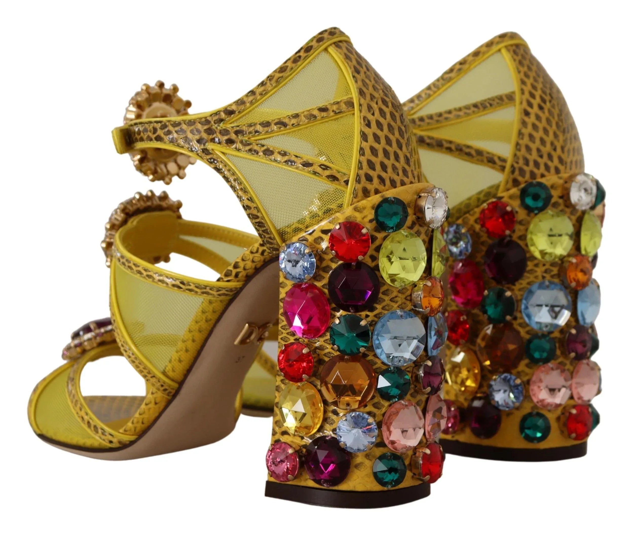 Dolce & Gabbana Yellow Leather Crystal Ayers Sandals Shoes - Zeiniez