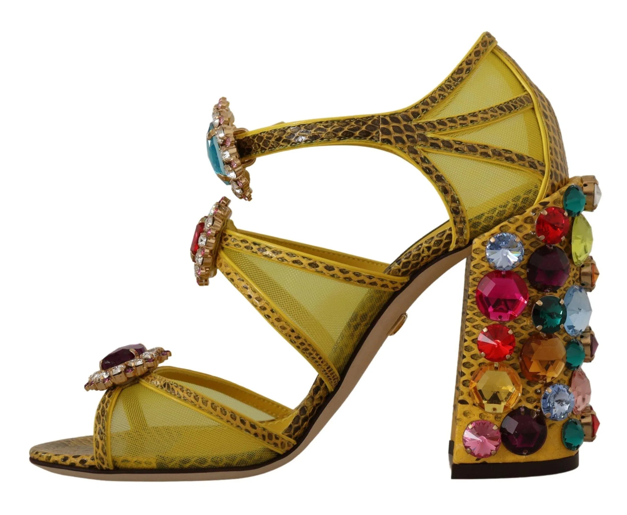Dolce & Gabbana Yellow Leather Crystal Ayers Sandals Shoes - Zeiniez