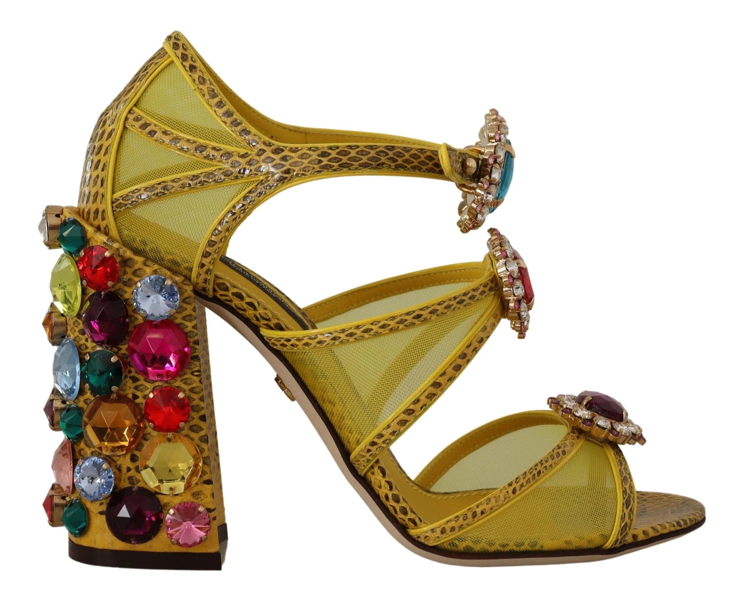Dolce & Gabbana Yellow Leather Crystal Ayers Sandals Shoes - Zeiniez