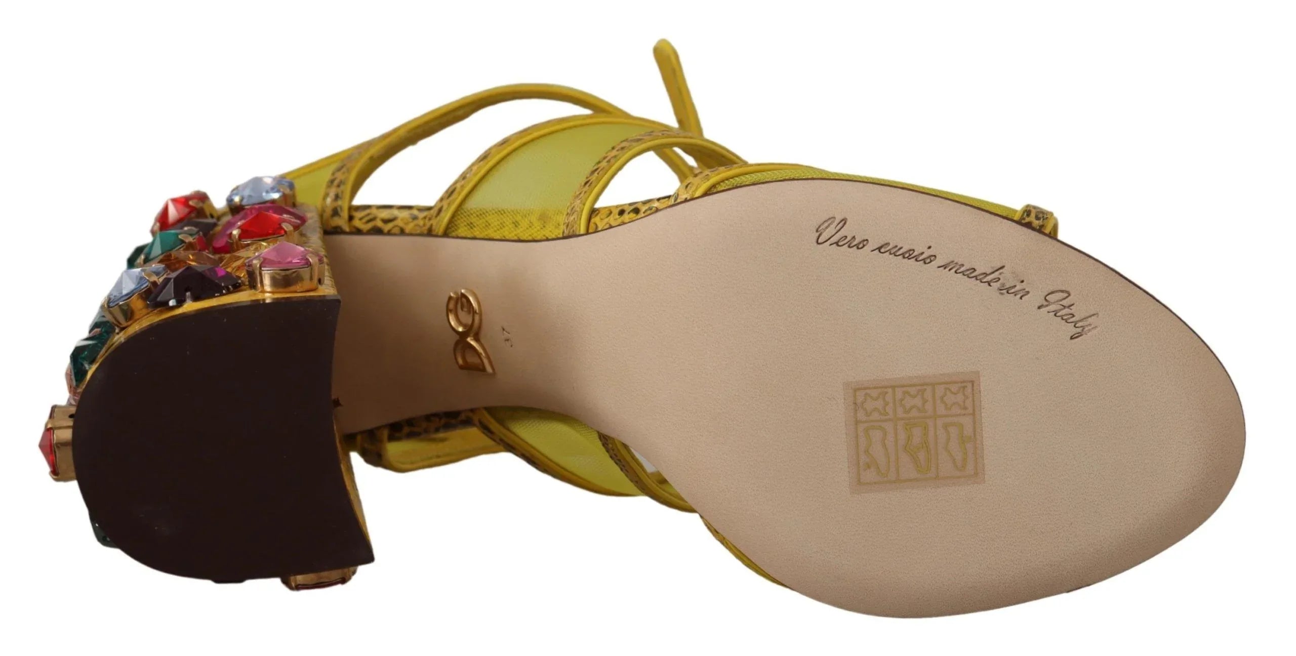 Dolce & Gabbana Yellow Leather Crystal Ayers Sandals Shoes - Zeiniez