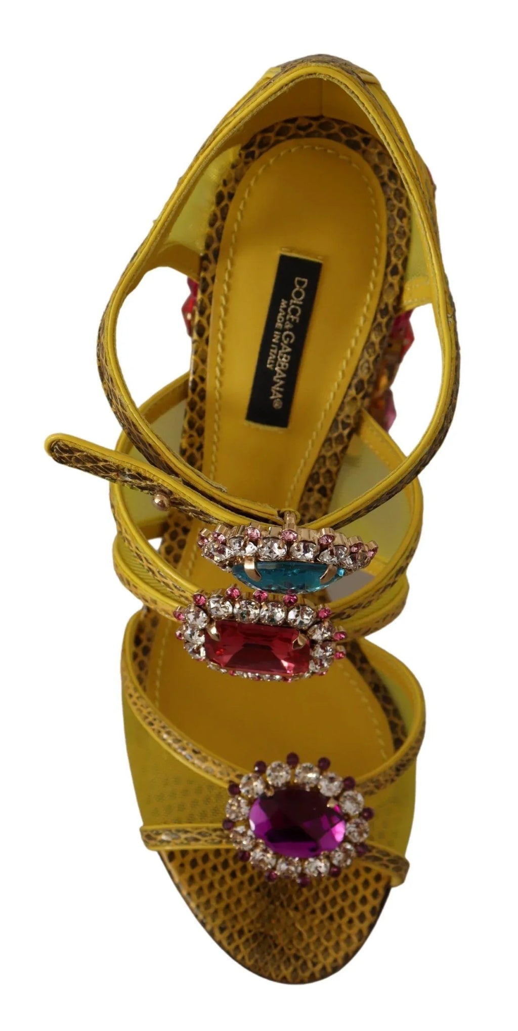 Dolce & Gabbana Yellow Leather Crystal Ayers Sandals Shoes - Zeiniez