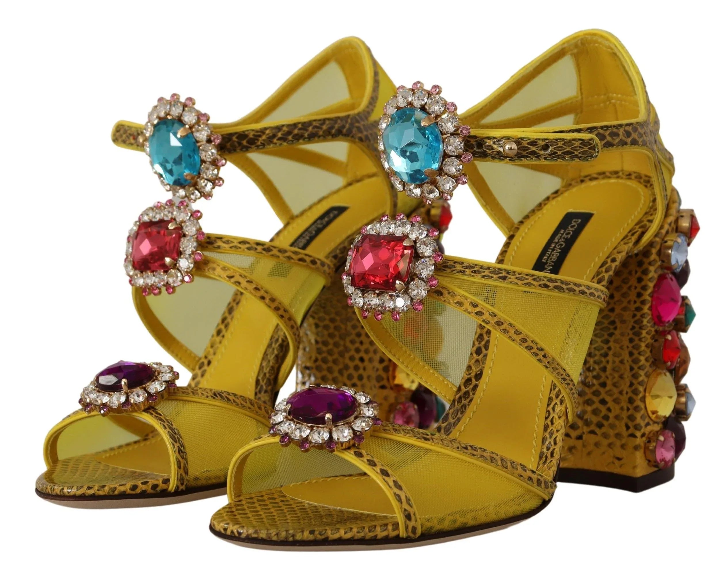 Dolce & Gabbana Yellow Leather Crystal Ayers Sandals Shoes - Zeiniez