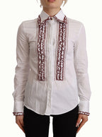 Dolce & Gabbana White Cotton Lace Long Sleeves Ruffle Collar Top Shirt - Zeiniez