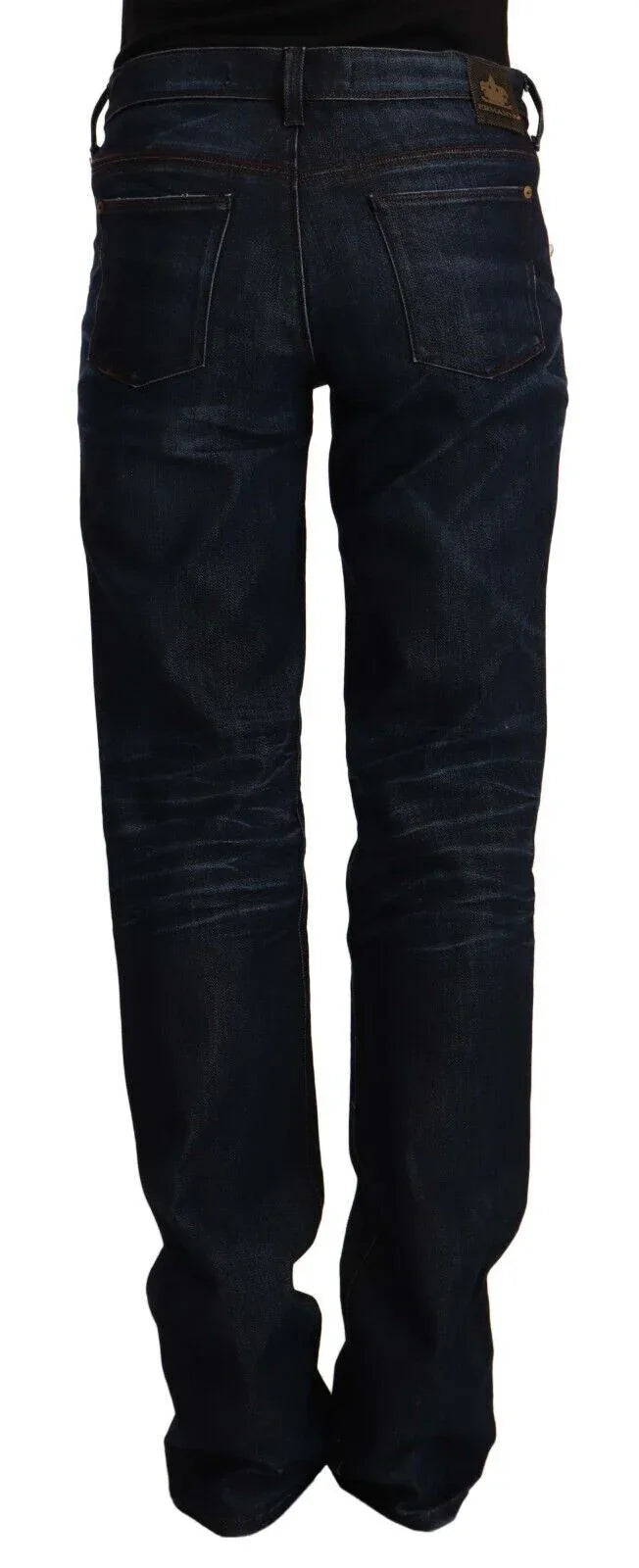 Ermanno Scervino Dark Blue Mid Waist Cotton Denim Straight Jeans - Zeiniez