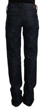 Ermanno Scervino Dark Blue Mid Waist Cotton Denim Straight Jeans - Zeiniez