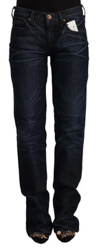 Ermanno Scervino Dark Blue Mid Waist Cotton Denim Straight Jeans - Zeiniez