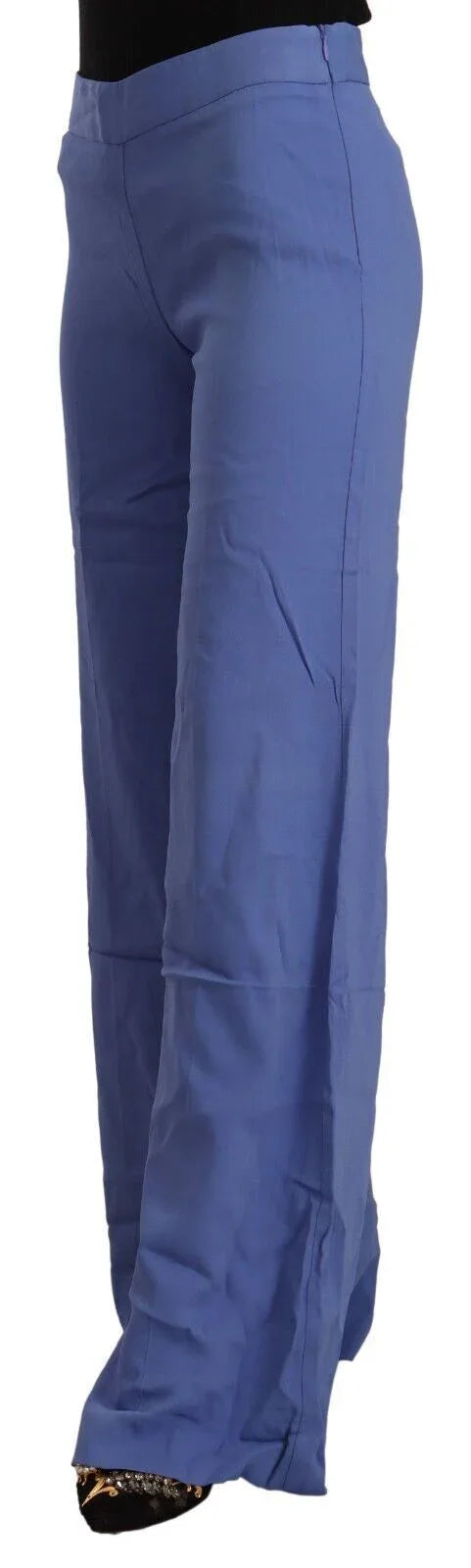 P.A.R.O.S.H. Blue High Waist Viscose Straight Wide Leg Pants - Zeiniez
