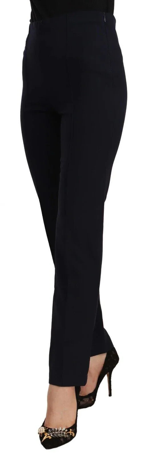 AGLINI Black High Waist Polyester Women Straight Pants - Zeiniez