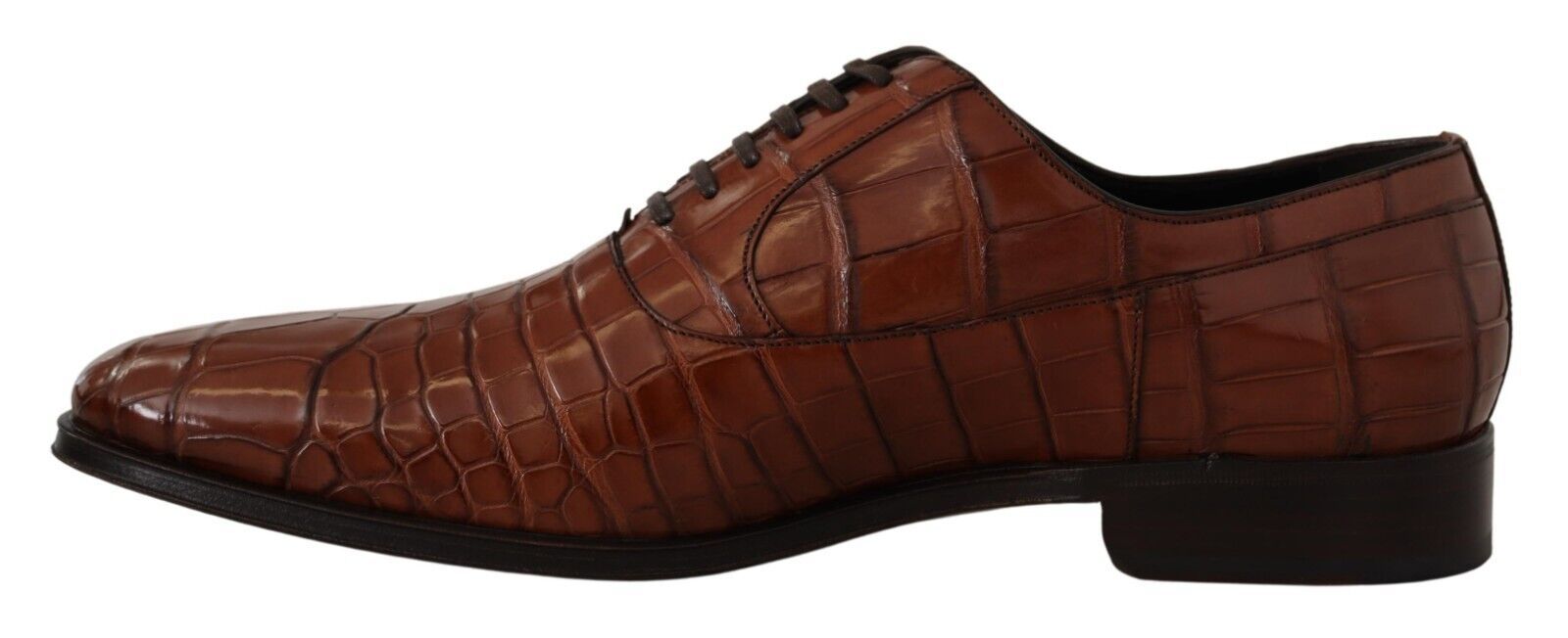 Dolce & Gabbana Brown Crocodile Leather Mens Formal Derby Shoes - Zeiniez