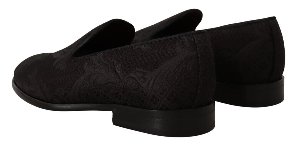 Dolce & Gabbana Black Floral Brocade Slippers Loafers Shoes - Zeiniez