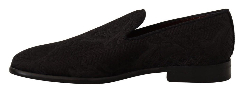 Dolce & Gabbana Black Floral Brocade Slippers Loafers Shoes - Zeiniez