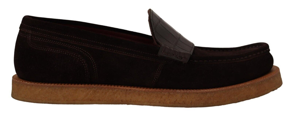 Dolce & Gabbana Brown Suede Leather Slip On Flats Moccasin Shoes - Zeiniez