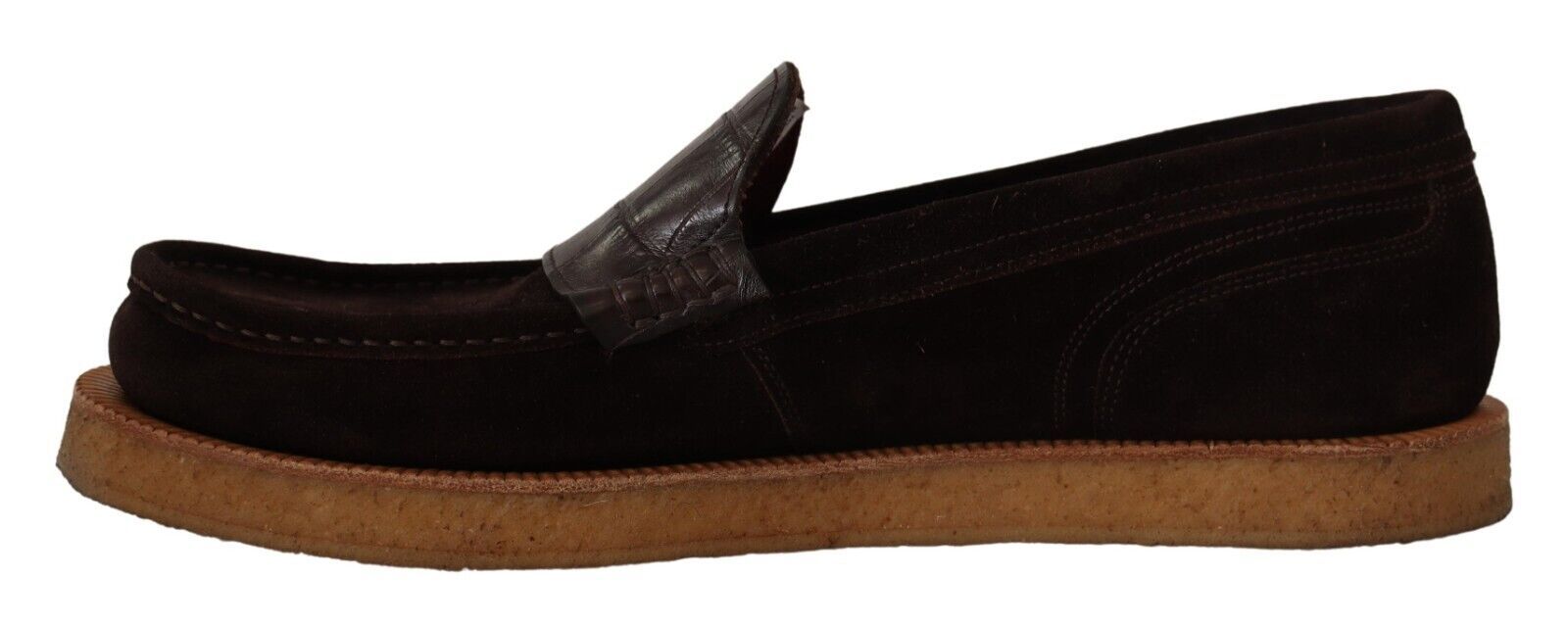 Dolce & Gabbana Brown Suede Leather Slip On Flats Moccasin Shoes - Zeiniez