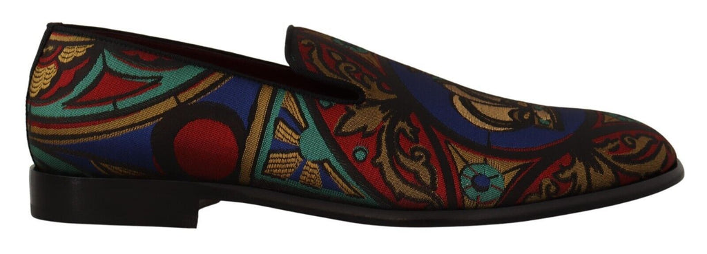 Dolce & Gabbana Multicolor Jacquard Crown Slippers Loafers Shoes - Zeiniez