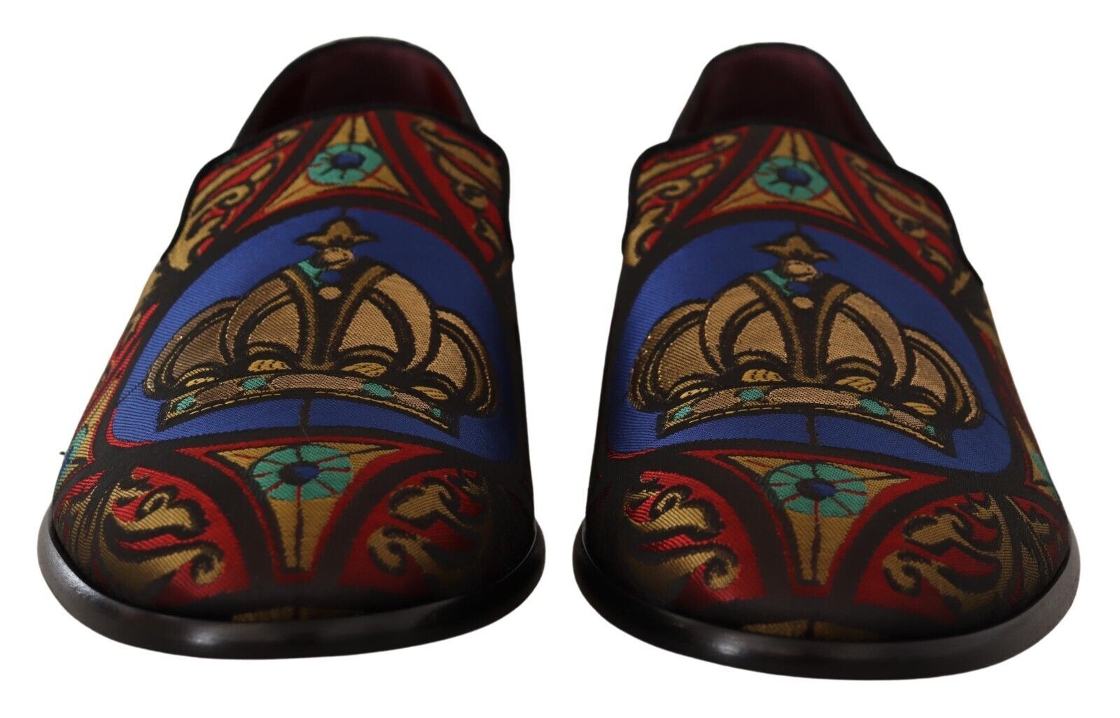 Dolce & Gabbana Multicolor Jacquard Crown Slippers Loafers Shoes - Zeiniez