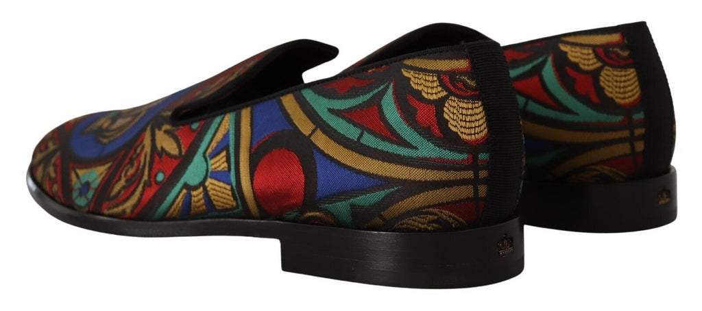 Dolce & Gabbana Multicolor Jacquard Crown Slippers Loafers Shoes - Zeiniez