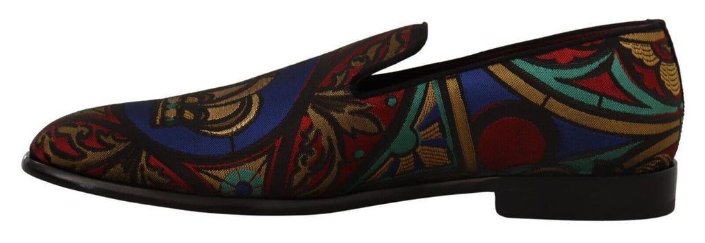 Dolce & Gabbana Multicolor Jacquard Crown Slippers Loafers Shoes - Zeiniez