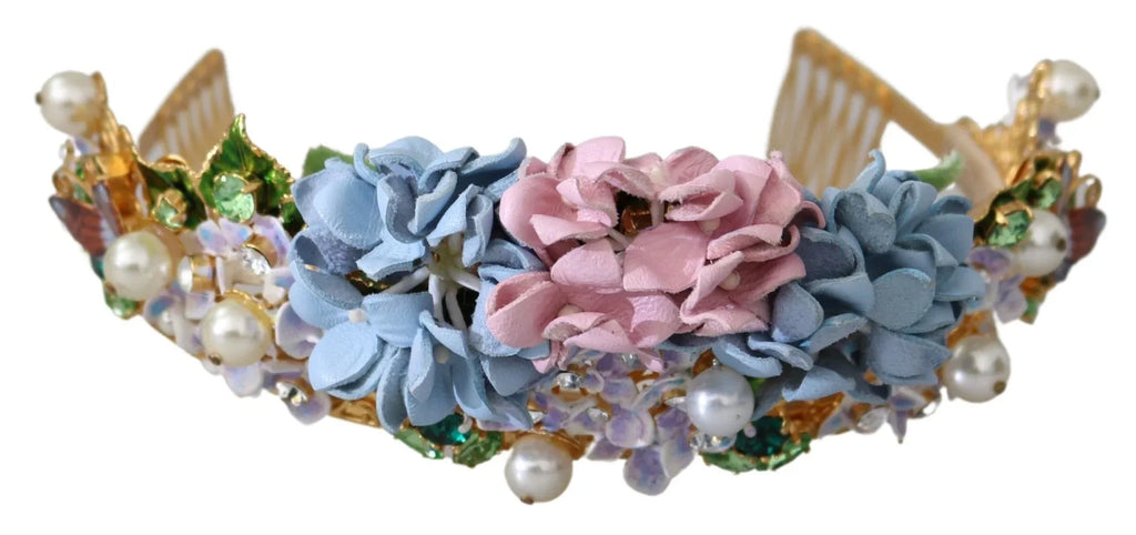 Dolce & Gabbana Gold Crystal Purple Hortensia Headband Crown Diadem - Zeiniez