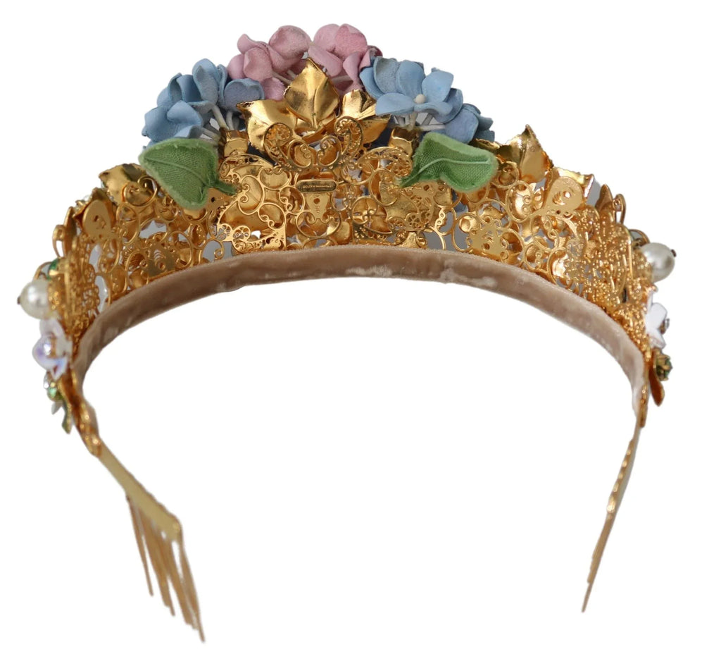 Dolce & Gabbana Gold Crystal Purple Hortensia Headband Crown Diadem - Zeiniez