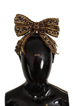 Dolce & Gabbana Gold Crystal Beaded Sequined Silk Bow Headband Diadem - Zeiniez