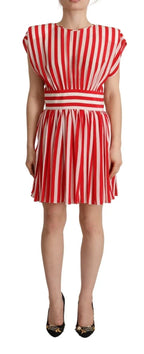 Dolce & Gabbana Red White Stripes Silk Mini A-line Dress - Zeiniez