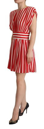 Dolce & Gabbana Red White Stripes Silk Mini A-line Dress - Zeiniez