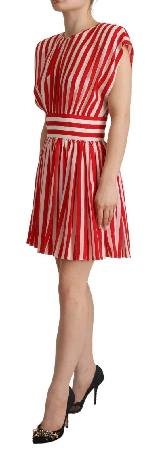 Dolce & Gabbana Red White Stripes Silk Mini A-line Dress - Zeiniez