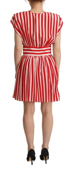 Dolce & Gabbana Red White Stripes Silk Mini A-line Dress - Zeiniez