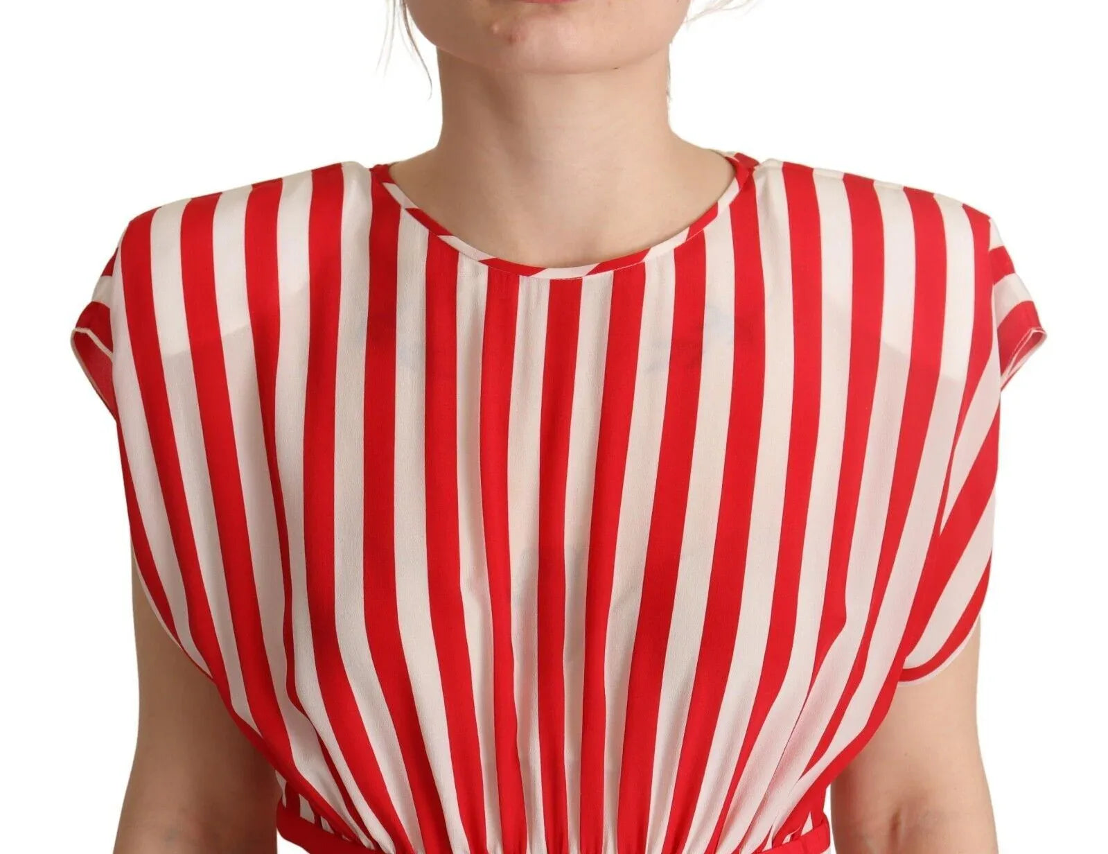 Dolce & Gabbana Red White Stripes Silk Mini A-line Dress - Zeiniez