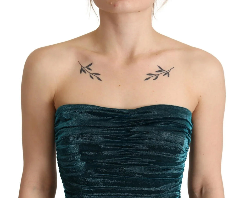 Dolce & Gabbana Turquoise Bustier Bodice Draped Midi Dress - Zeiniez