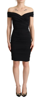 Dolce & Gabbana Bodycon Black Silk Off Shoulder Sheath Bodycon Dress - Zeiniez
