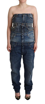 Dolce & Gabbana Dark Blue Cotton Strapless Denim Jumpsuit Dress - Zeiniez
