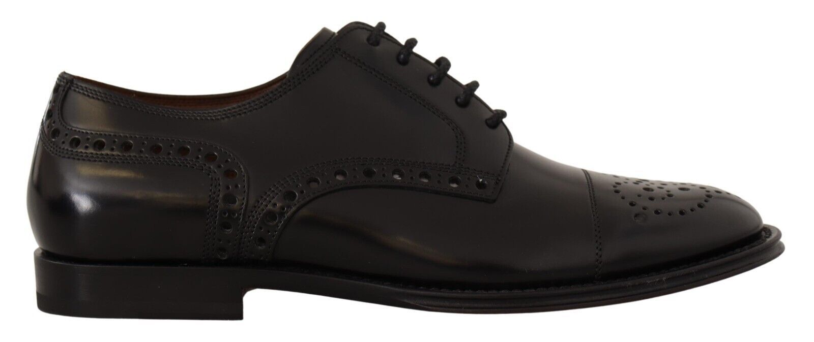 Dolce & Gabbana Black Leather Wingtip Mens Formal Derby Shoes - Zeiniez