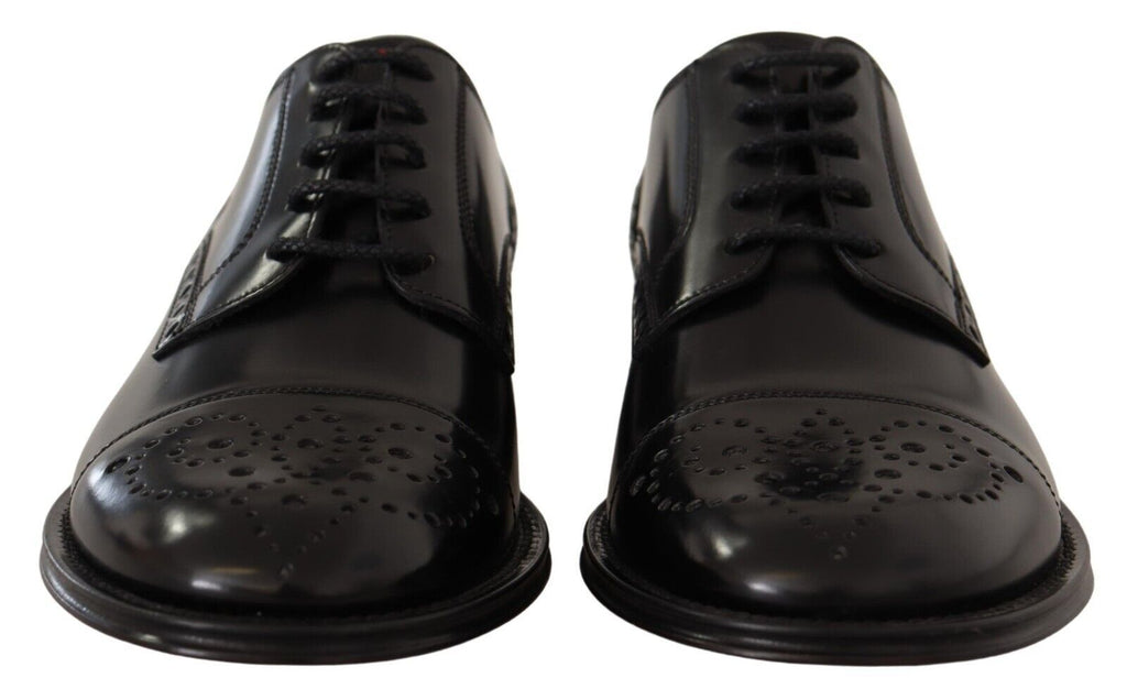 Dolce & Gabbana Black Leather Wingtip Mens Formal Derby Shoes - Zeiniez