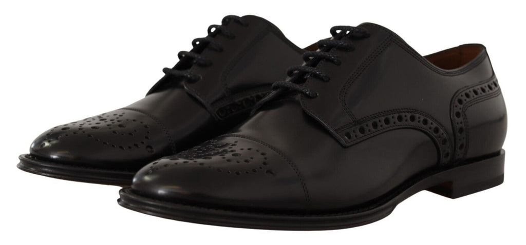Dolce & Gabbana Black Leather Wingtip Mens Formal Derby Shoes - Zeiniez
